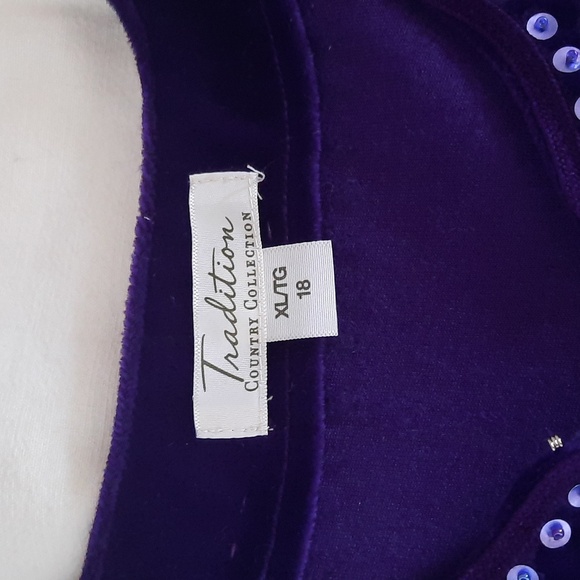 Tradition Purple 3/4 Sleeve Velour Kaflan Look Top with Sequins - Picture 2 of 8